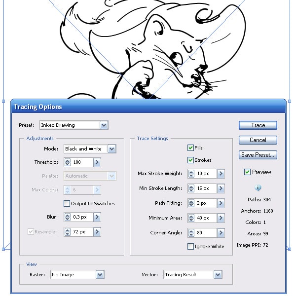 Как трассировать белое изображение в иллюстраторе
