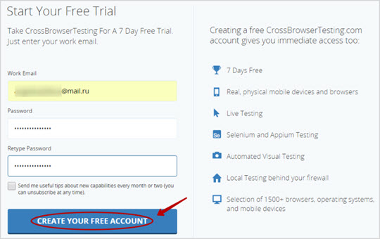 регистрация в crossbrowsertesting.com